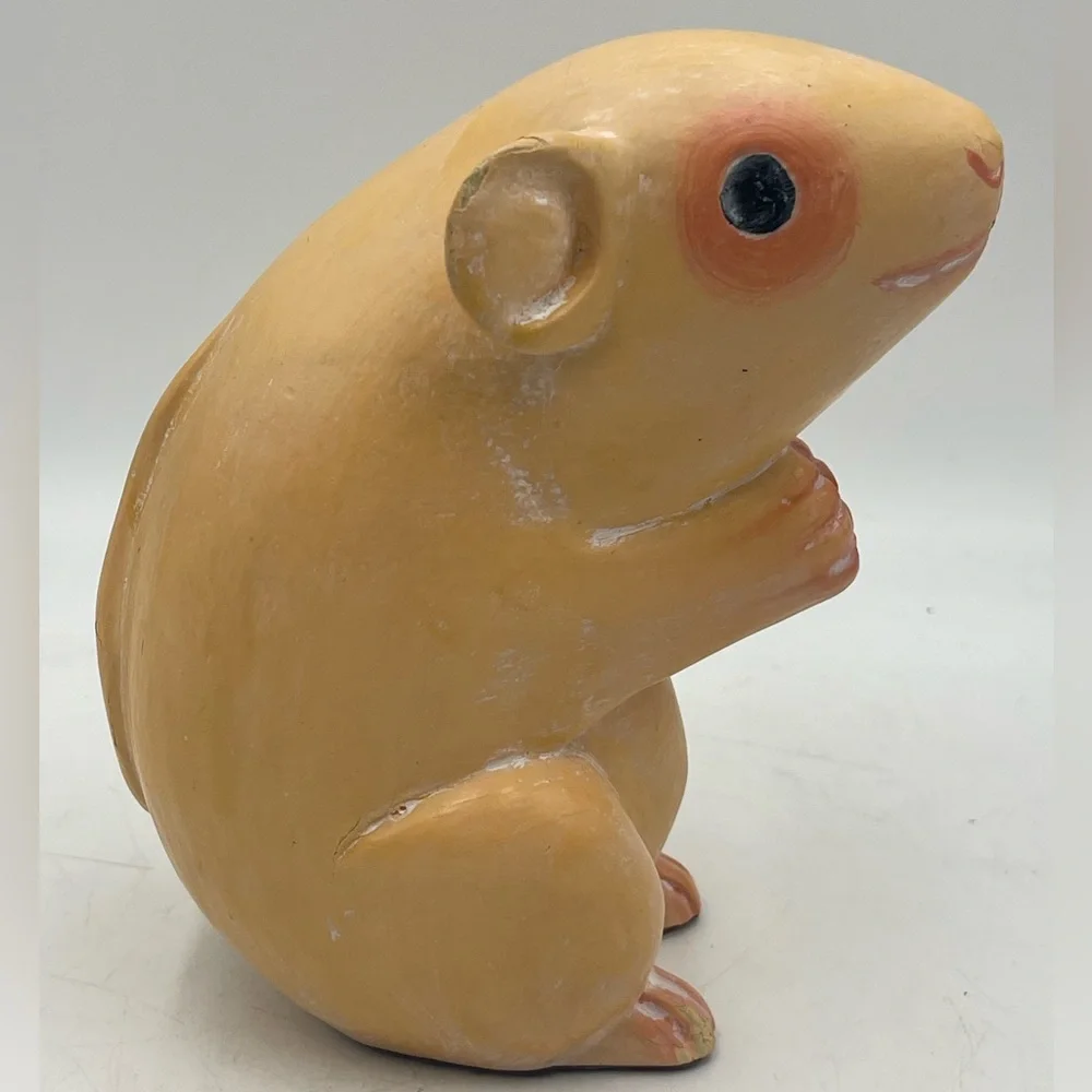 Vintage 6” Solid Wood Mouse / Hamster Hand Carved & Hand Painted Sculpture